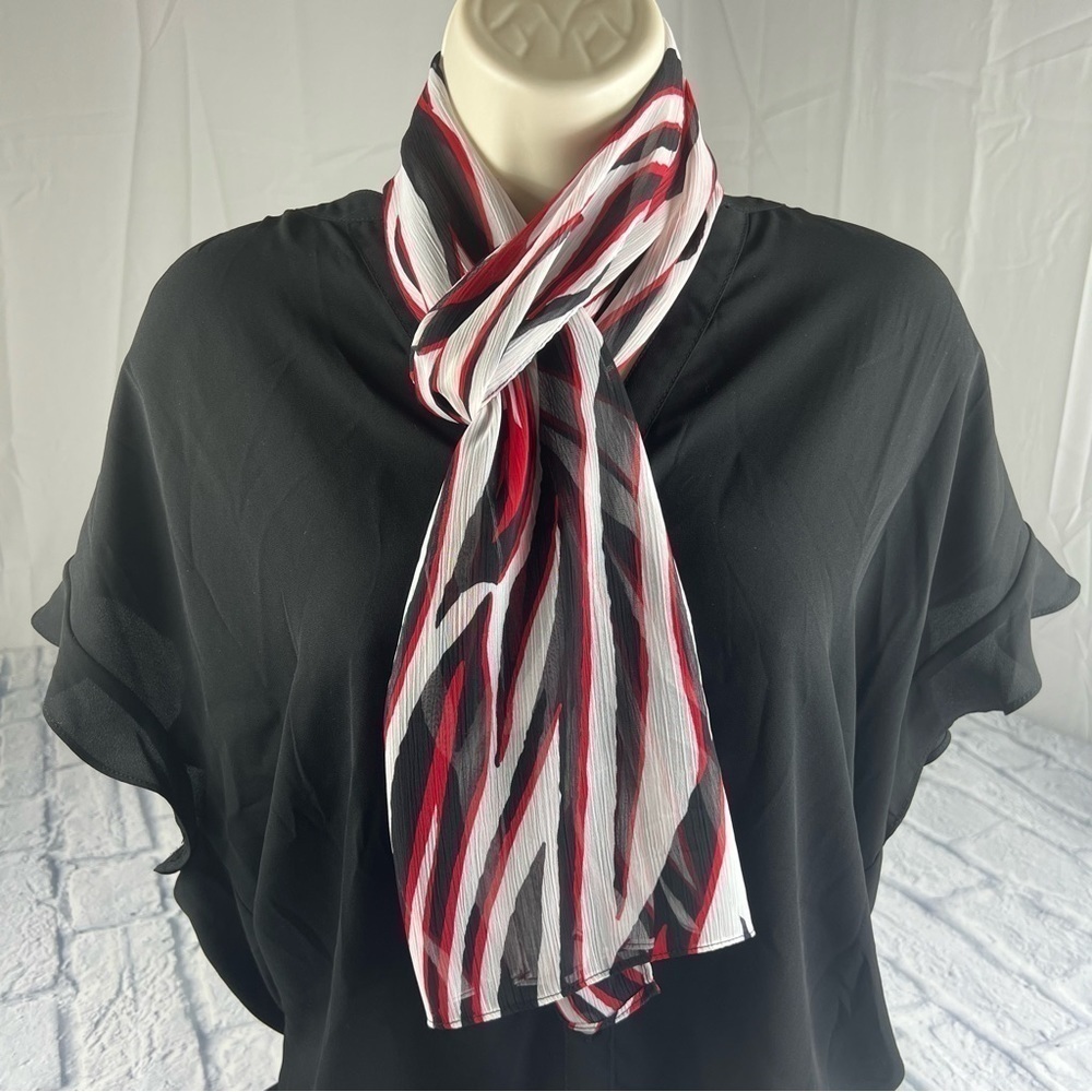 Vintage scarf, Red, black and white animal print, poly chiffon scarf, Art Nuevo